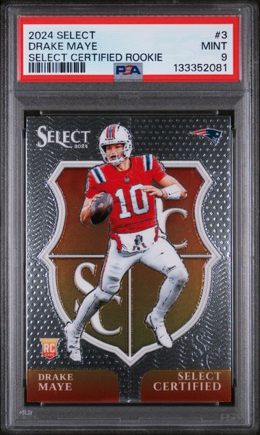 Graded 2024 Select Select Certified Rookie Drake Maye #3 Rookie RC Football Card PSA 9 Mint