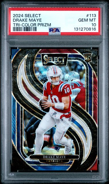 Graded 2024 Panini Select Drake Maye #113 /249 Tri Color Prizm Rookie RC Football Card PSA 10 Gem Mint