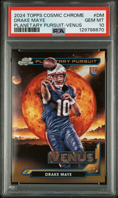 Graded 2024 Topps Cosmic Chrome Drake Maye #DM Planetary Pursuit Venus Rookie RC Football Card PSA 10 Gem Mint