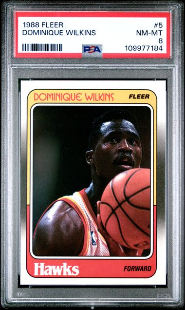 Graded 1988 Fleer Dominique Wilkins #5 Basketball Card PSA 8 NM-MT
