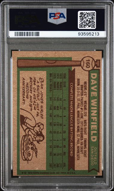 Graded 1976 Topps Dave Winfield #160 Baseball Card PSA 5 Excellent