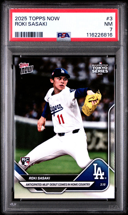Graded 2025 Topps Now Roki Sasaki #3 Rookie RC Baseball Card PSA 7 Near Mint