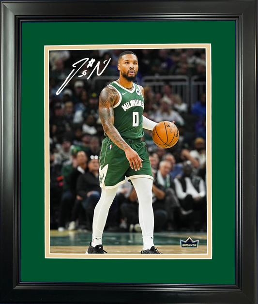 Framed Damian Lillard Facsimile Laser Engraved Signature Auto 11"x14" Basketball Photo HOFSM Holo