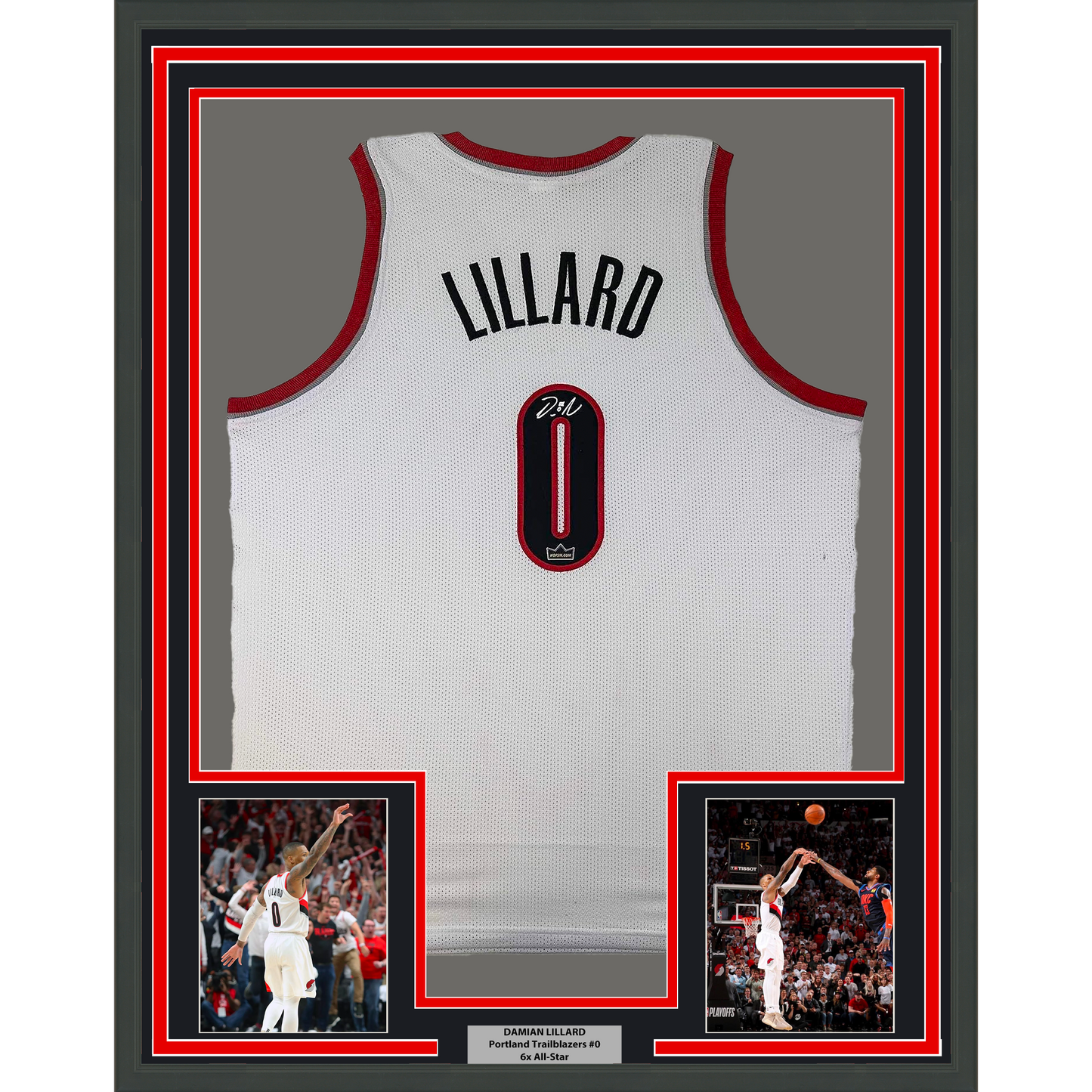 Framed Facsimile Autographed Damian Lillard 35x39 Portland White Reprint Laser Auto Basketball Jersey