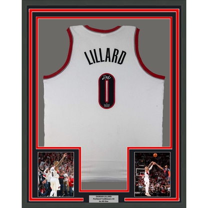 Framed Facsimile Autographed Damian Lillard 35x39 Portland White Reprint Laser Auto Basketball Jersey