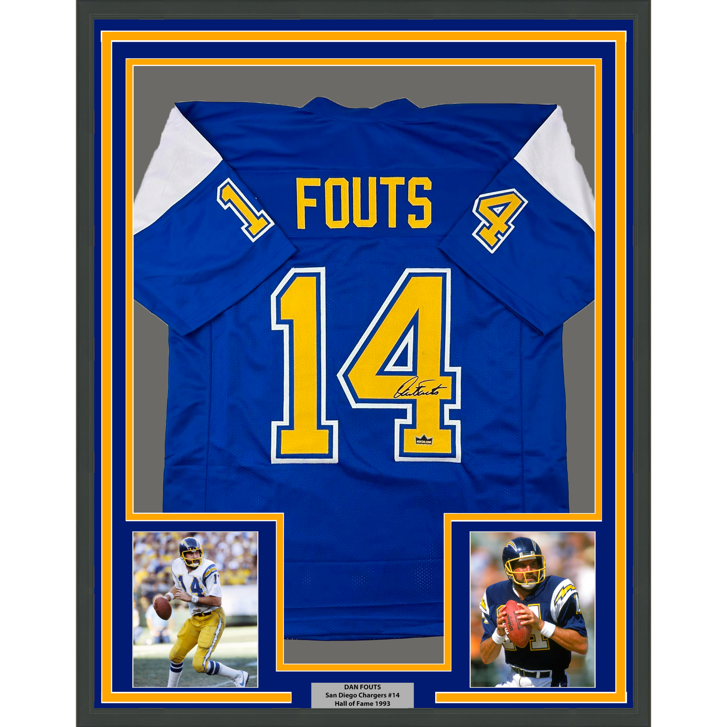 Framed Facsimile Autographed Dan Fouts 35x39 San Diego Blue Reprint Laser Auto Football Jersey