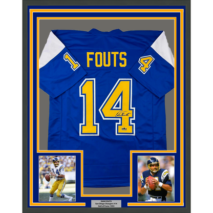 Framed Facsimile Autographed Dan Fouts 35x39 San Diego Blue Reprint Laser Auto Football Jersey