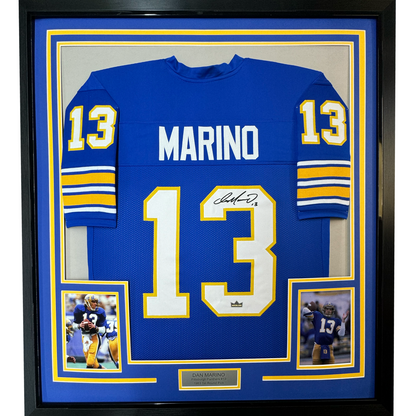 Framed Facsimile Autographed Dan Marino 35x39 Pittsburgh Blue Reprint Laser Auto College Football Jersey