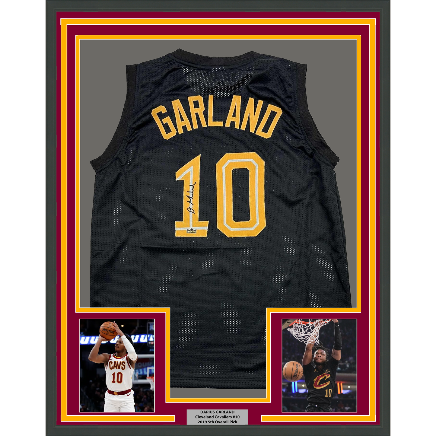 Framed Facsimile Autographed Darius Garland 35x39 Cleveland Black Reprint Laser Auto Basketball Jersey