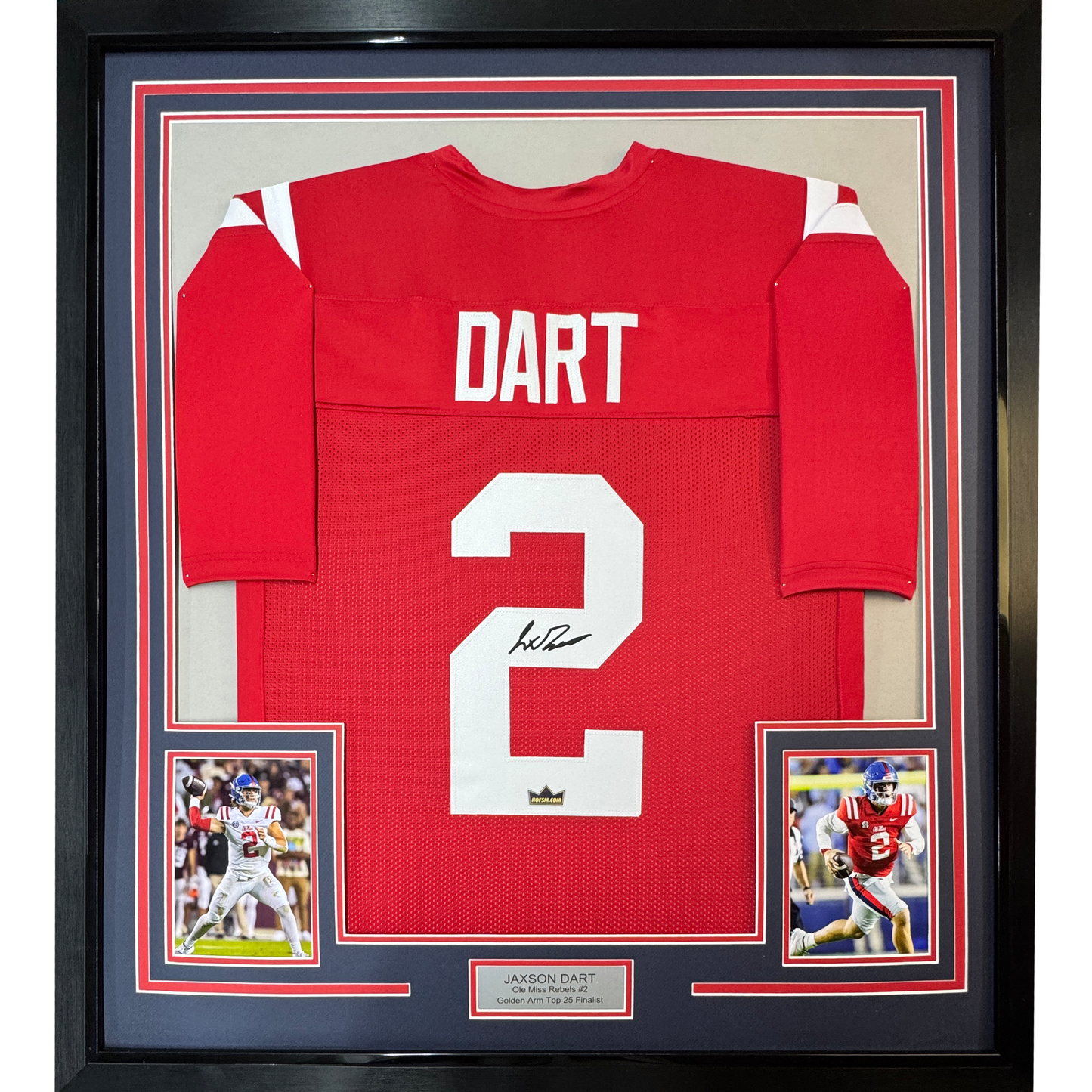 Framed Facsimile Autographed Jaxson Dart 35x39 Ole Miss Red Reprint Laser Auto College Football Jersey