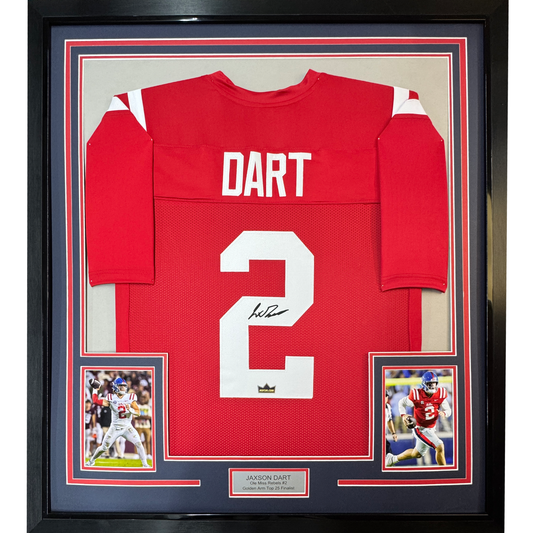 Framed Facsimile Autographed Jaxson Dart 35x39 Ole Miss Red Reprint Laser Auto College Football Jersey
