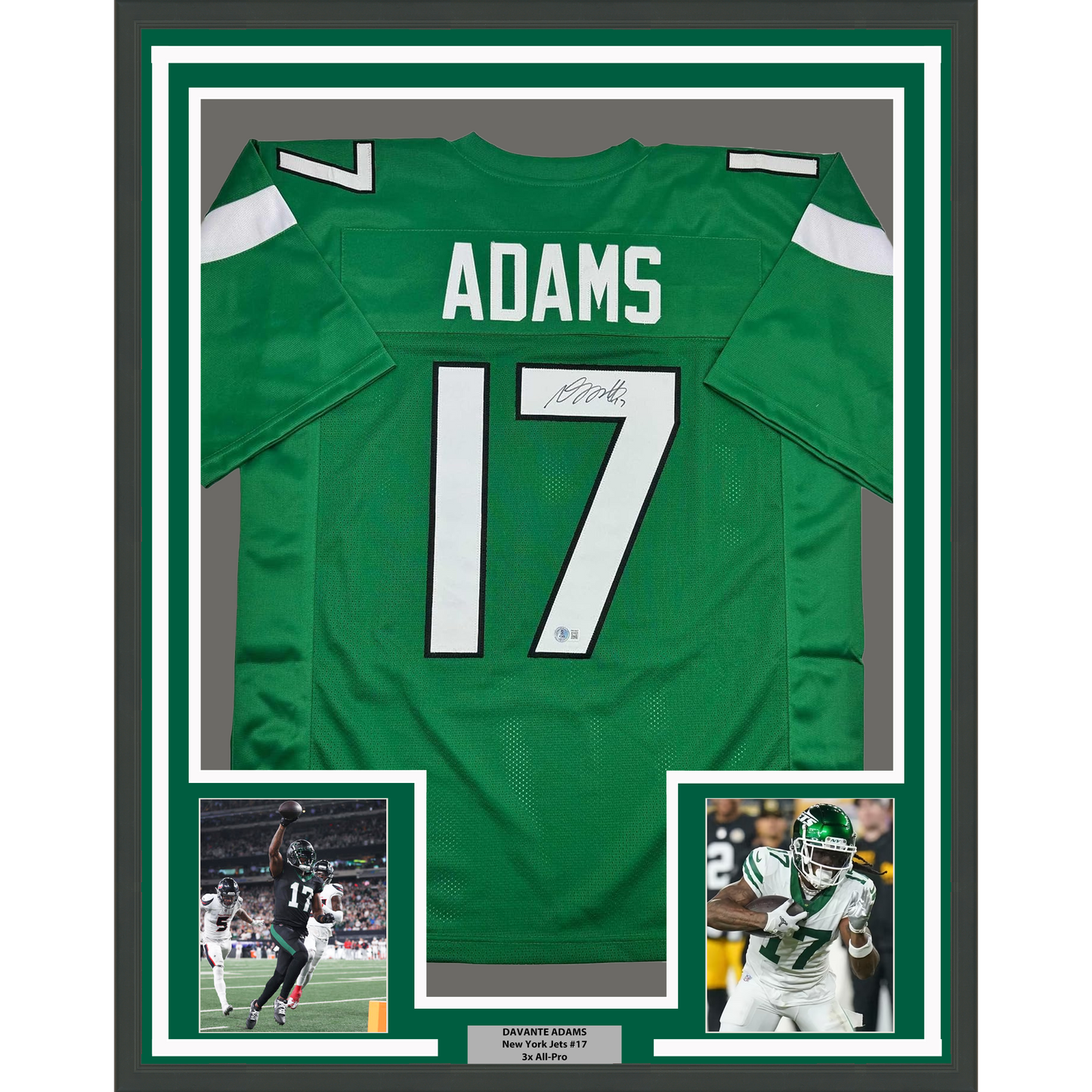 Framed Autographed/Signed Davante Adams 35x39 New York Green Football Jersey Beckett BAS COA