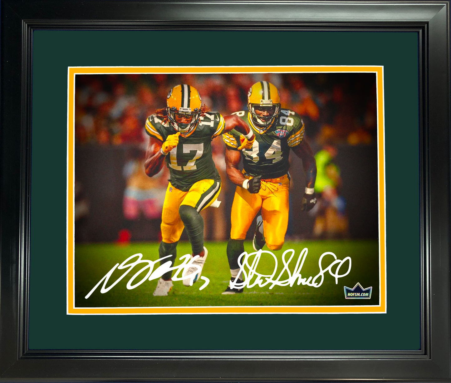 Framed Davante Adams & Sterling Sharpe Green Bay Packers Dual Facsimile Laser Engraved Signature Auto 11"x14"Football Photo HOFSM Holo