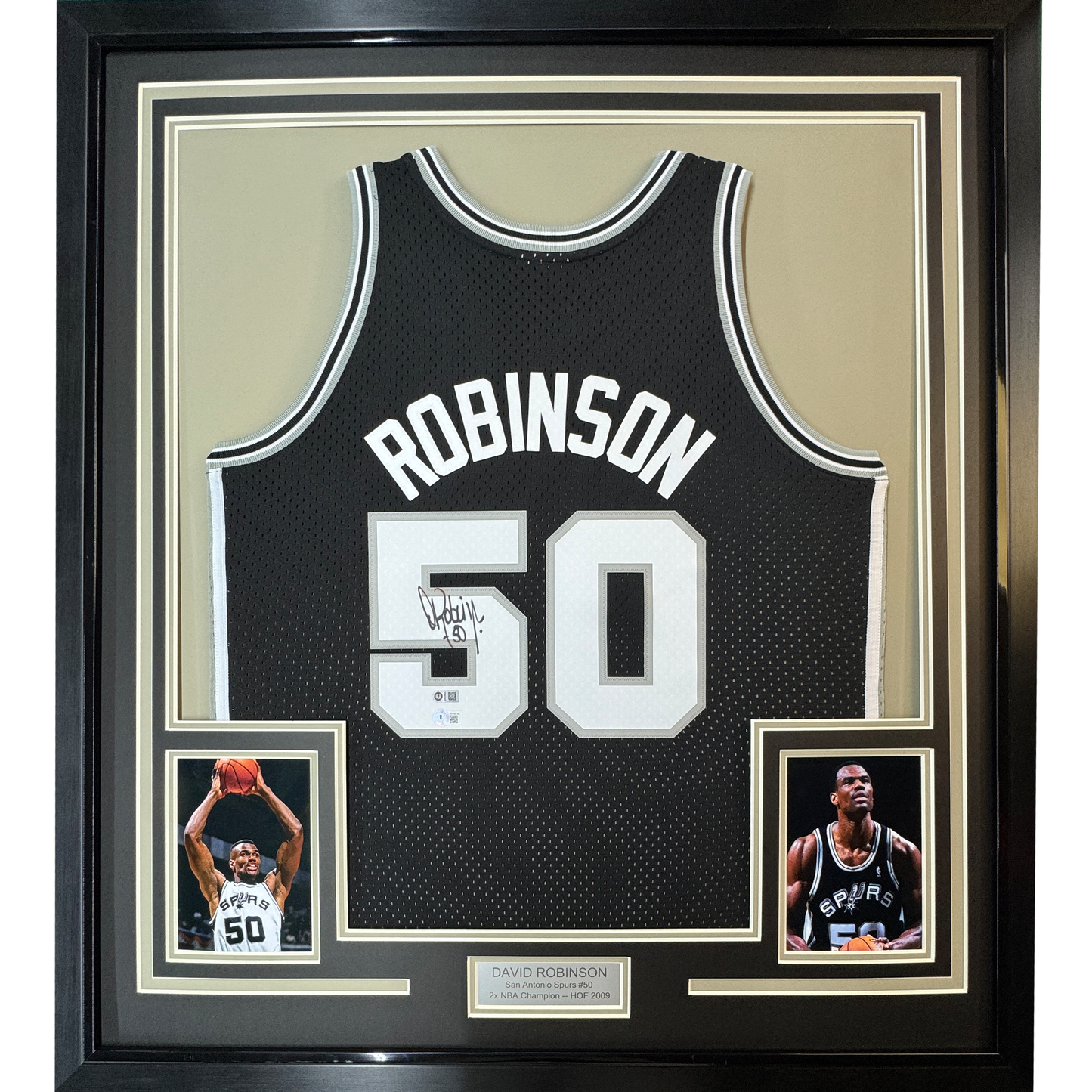 Framed Autographed/Signed David Robinson 35x39 San Antonio Spurs Black Authentic M&N Basketball Jersey Beckett BAS COA
