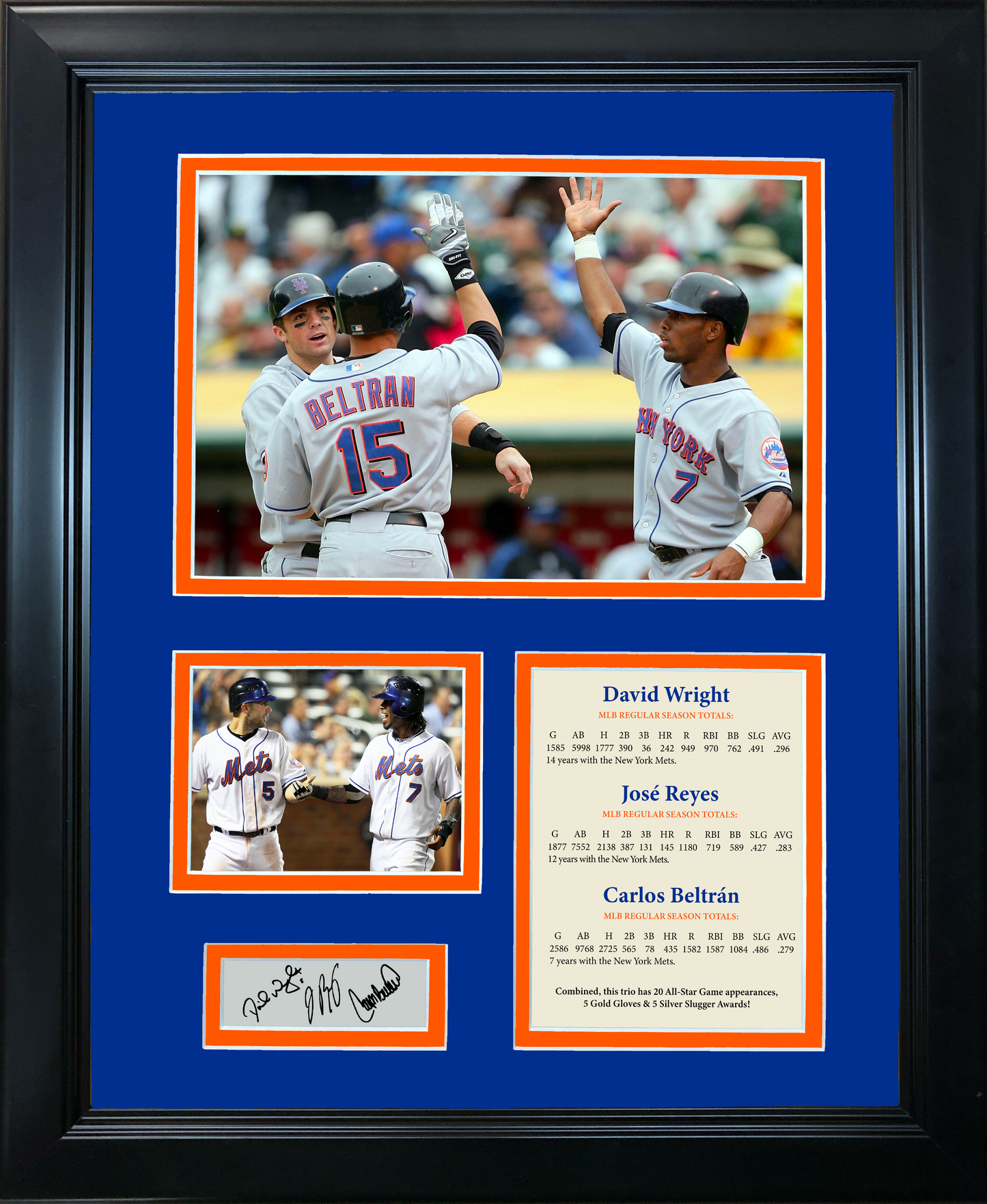 Framed David Wright, Jose Reyes & Carlos Beltran Facsimile Laser Engraved Signature Auto New York Mets Big 3 Baseball 11"x14" Photo Sig Collage