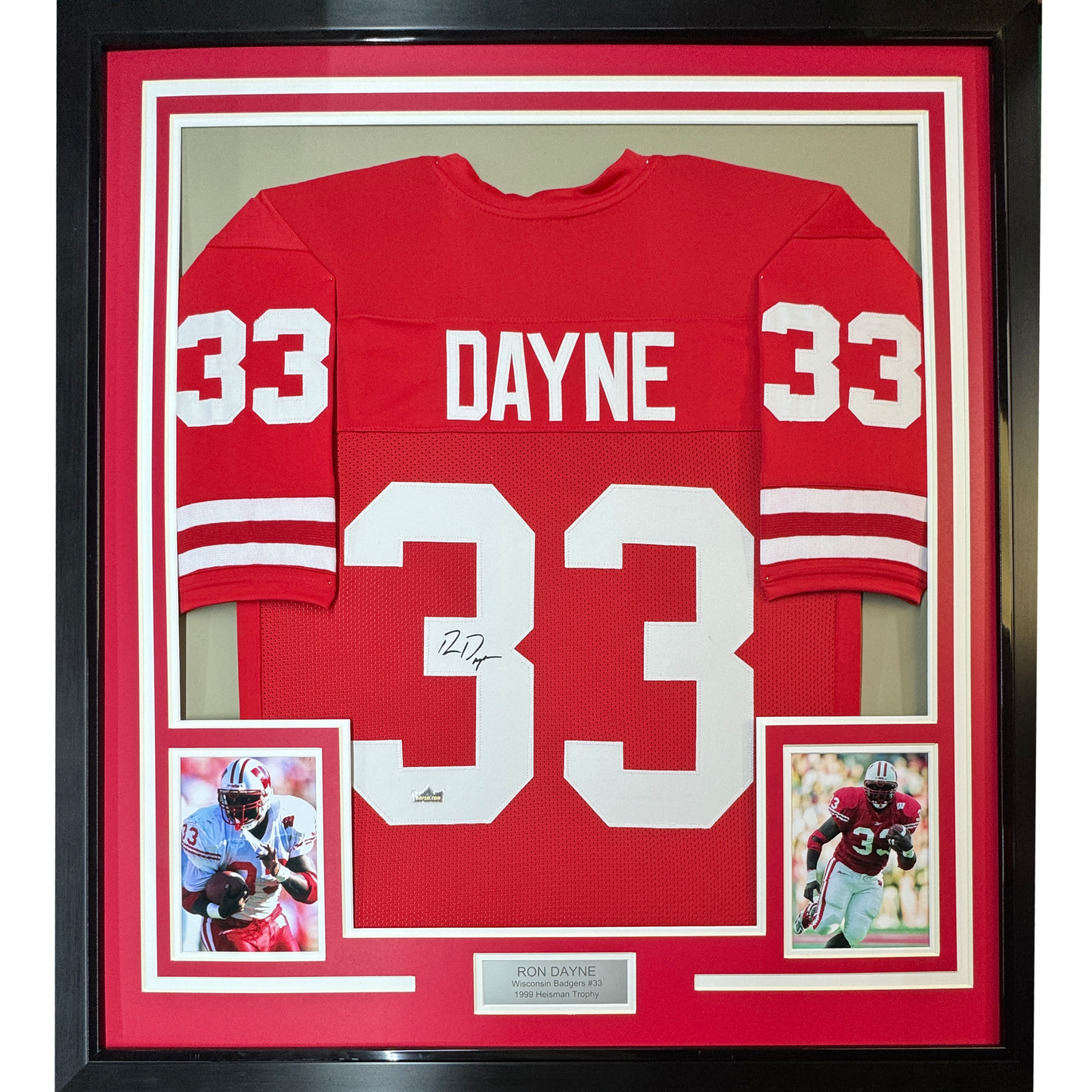 Framed Facsimile Autographed Ron Dayne 35x39 Wisconsin Red Reprint Laser Auto College Football Jersey
