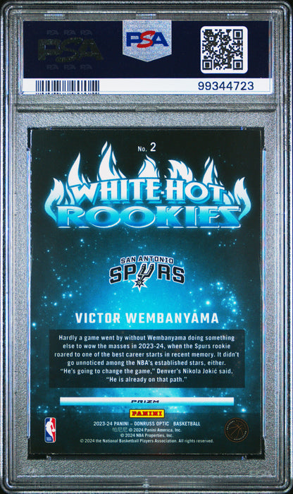 Graded 2023 Panini Donruss Optic Victor Wembanyama #2 White Hot Rookies Holo Rookie RC Basketball Card PSA 10 Gem Mint