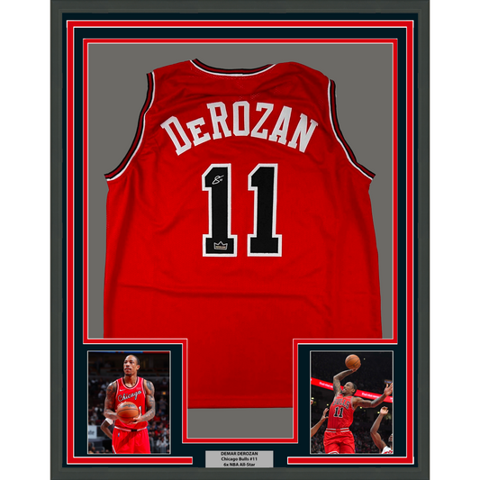 Framed Facsimile Autographed DeMar DeRozan 35x39 Chicago Red Reprint Laser Auto Basketball Jersey