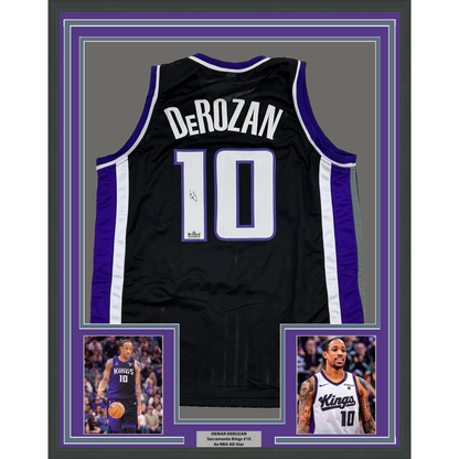 Framed Facsimile Autographed DeMar DeRozan 35x39 Sacramento Black Reprint Laser Auto Basketball Jersey