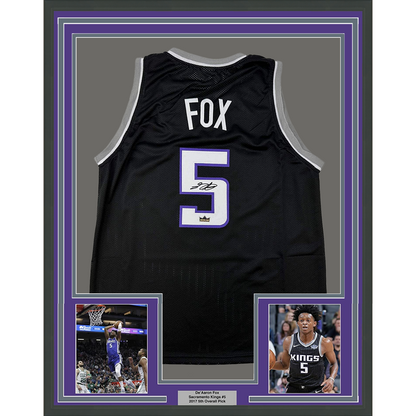 Framed Facsimile Autographed De'Aaron Fox 35x39 Sacramento Black Reprint Laser Auto Basketball Jersey
