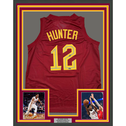 Framed Facsimile Autographed De’Andre Hunter 35x39 Cleveland Red Reprint Laser Auto Basketball Jersey