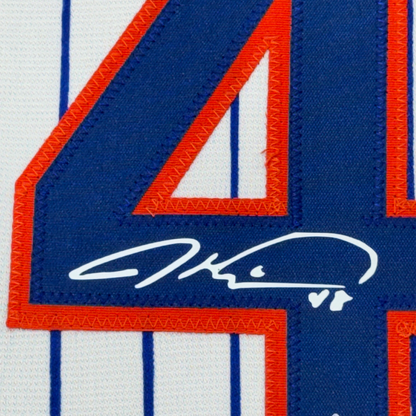 Framed Facsimile Autographed Jacob DeGrom 35x39 New York Pinstripe Reprint Laser Auto Baseball Jersey