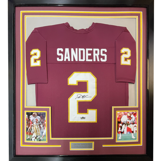 Framed Facsimile Autographed Deion Sanders 35x39 Florida State Maroon Reprint Laser Auto College Football Jersey