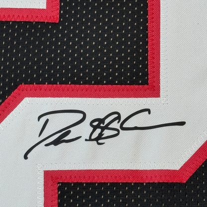 Framed Facsimile Autographed Deion Sanders 35x39 Atlanta Black Reprint Laser Auto Football Jersey