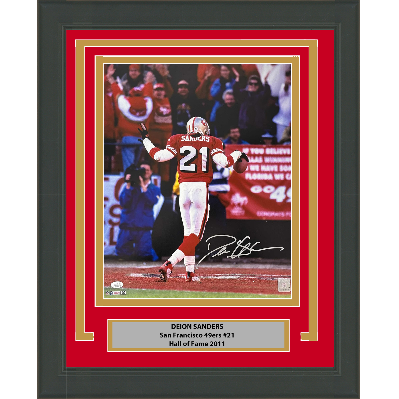 Framed Autographed/Signed Deion Sanders San Francisco 49ers 16x20 Football Photo JSA COA