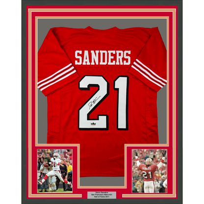 Framed Facsimile Autographed Deion Sanders 35x39 San Francisco Red Reprint Laser Auto Football Jersey