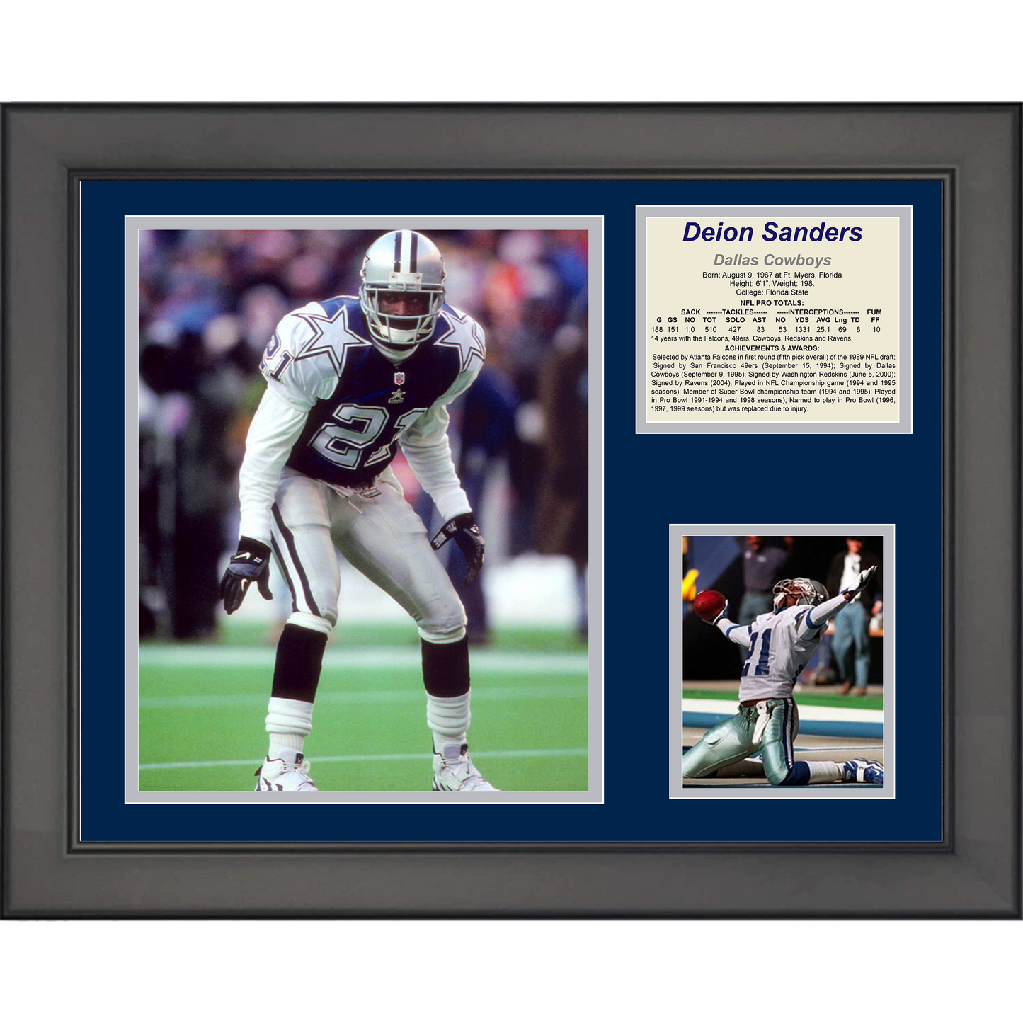 Framed Deion Sanders Hall of Fame Dallas Cowboys 11"x14" Football Three Photo Collage