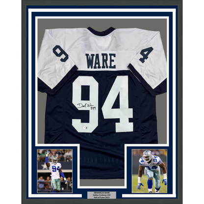 Framed Autographed/Signed Demarcus Ware 35x39 Dallas Thanksgiving Day Football Jersey Beckett BAS COA