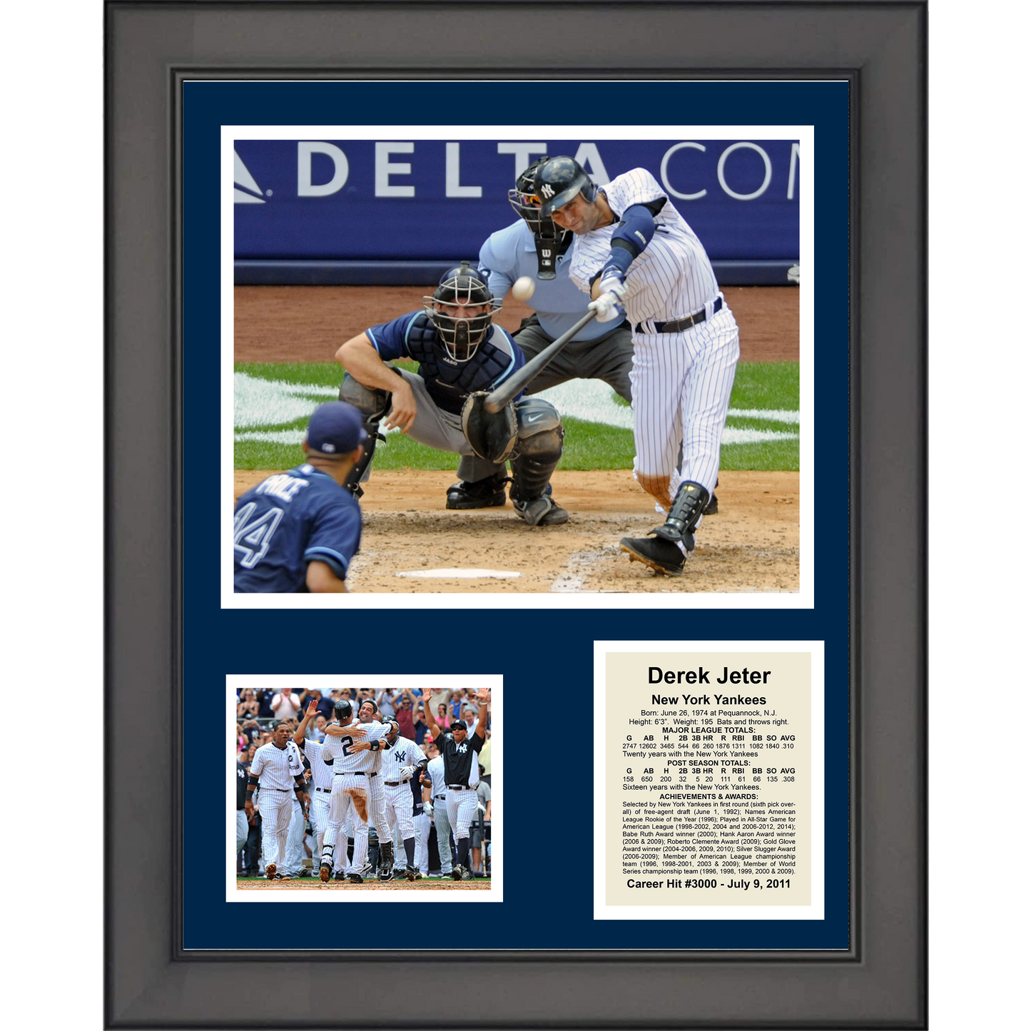 Framed Derek Jeter 3000th Hit New York Yankees Baseball 11"x14" Three Photo Collage