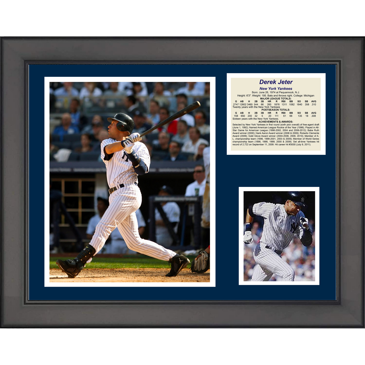 Framed Derek Jeter Hall of Fame Baseball 11"x14" Three Photo Collage