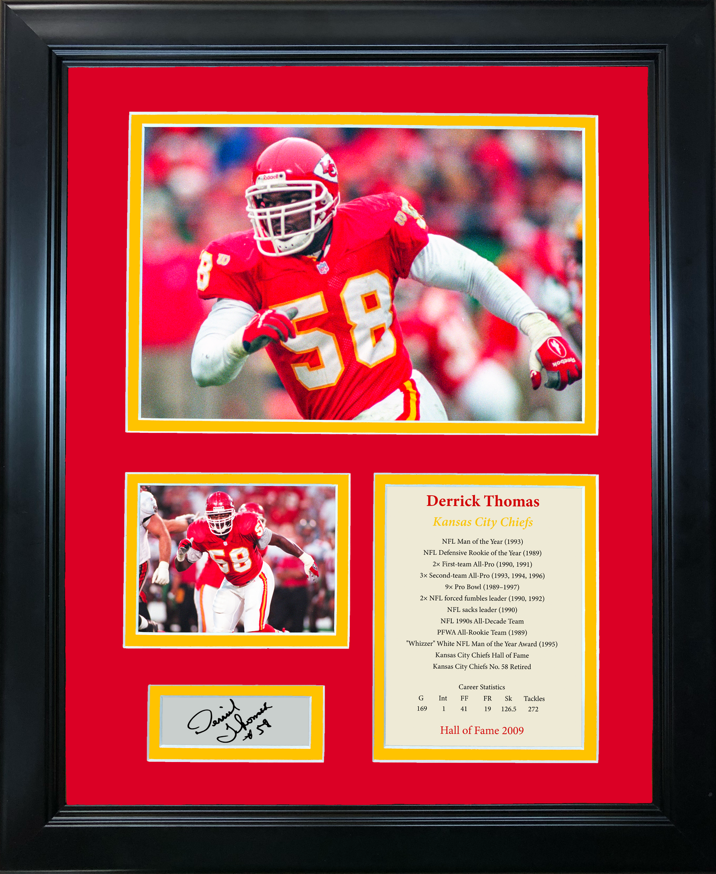 Framed Derrick Thomas Hall of Fame Facsimile Laser Engraved Signature Auto Kansas City Chiefs Football 11"x14" Photo Sig Collage