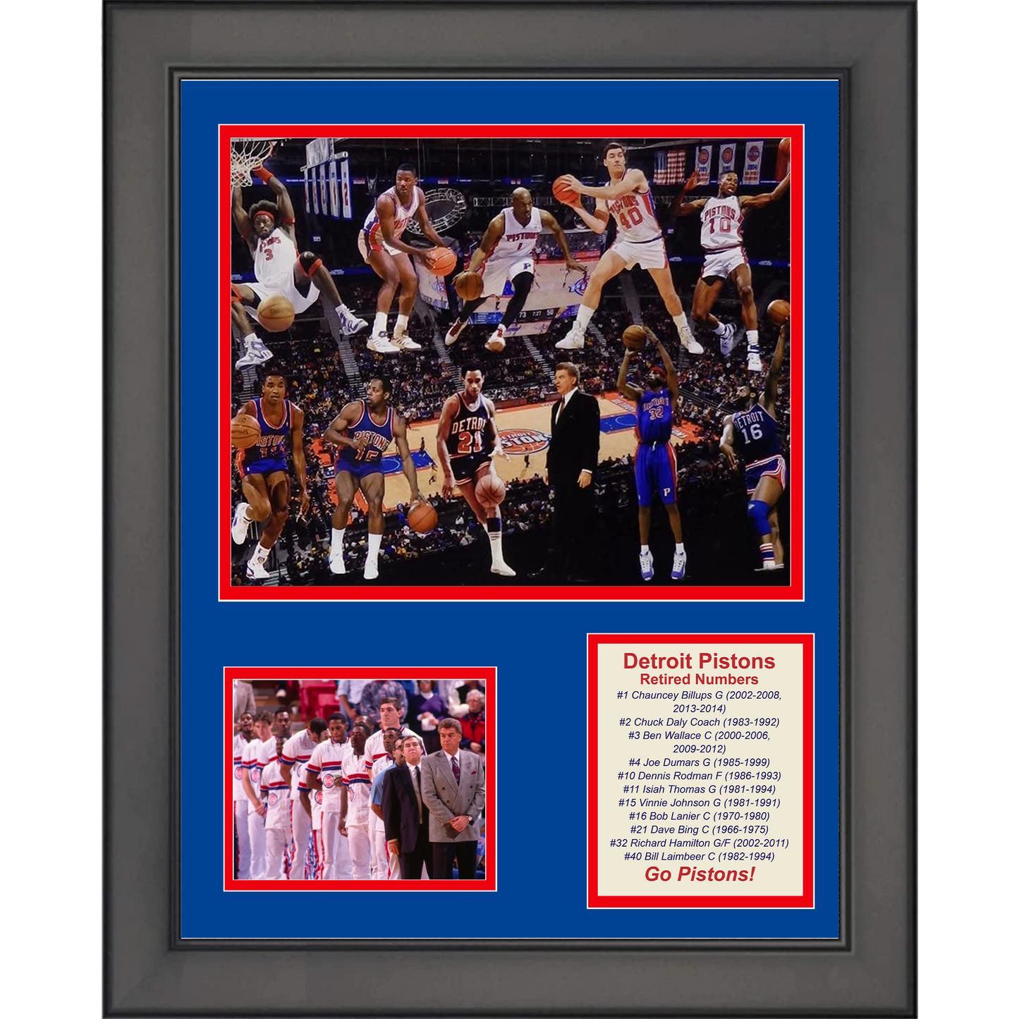 Framed Detroit Pistons  Bad Boys  Back-to-Back Champions Basketball 11"x14" Three Photo Collage