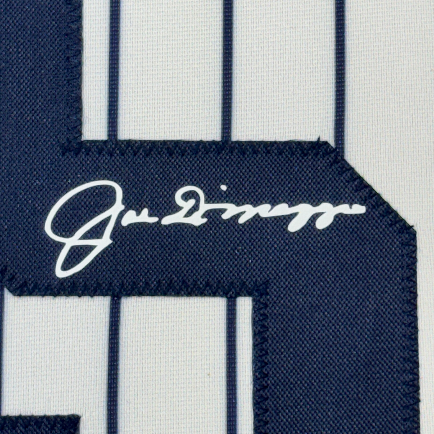 Framed Facsimile Autographed Joe DiMaggio 35x39 New York Pinstripe Reprint Laser Auto Baseball Jersey