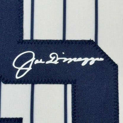 Framed Facsimile Autographed Joe DiMaggio 35x39 New York Pinstripe Reprint Laser Auto Baseball Jersey