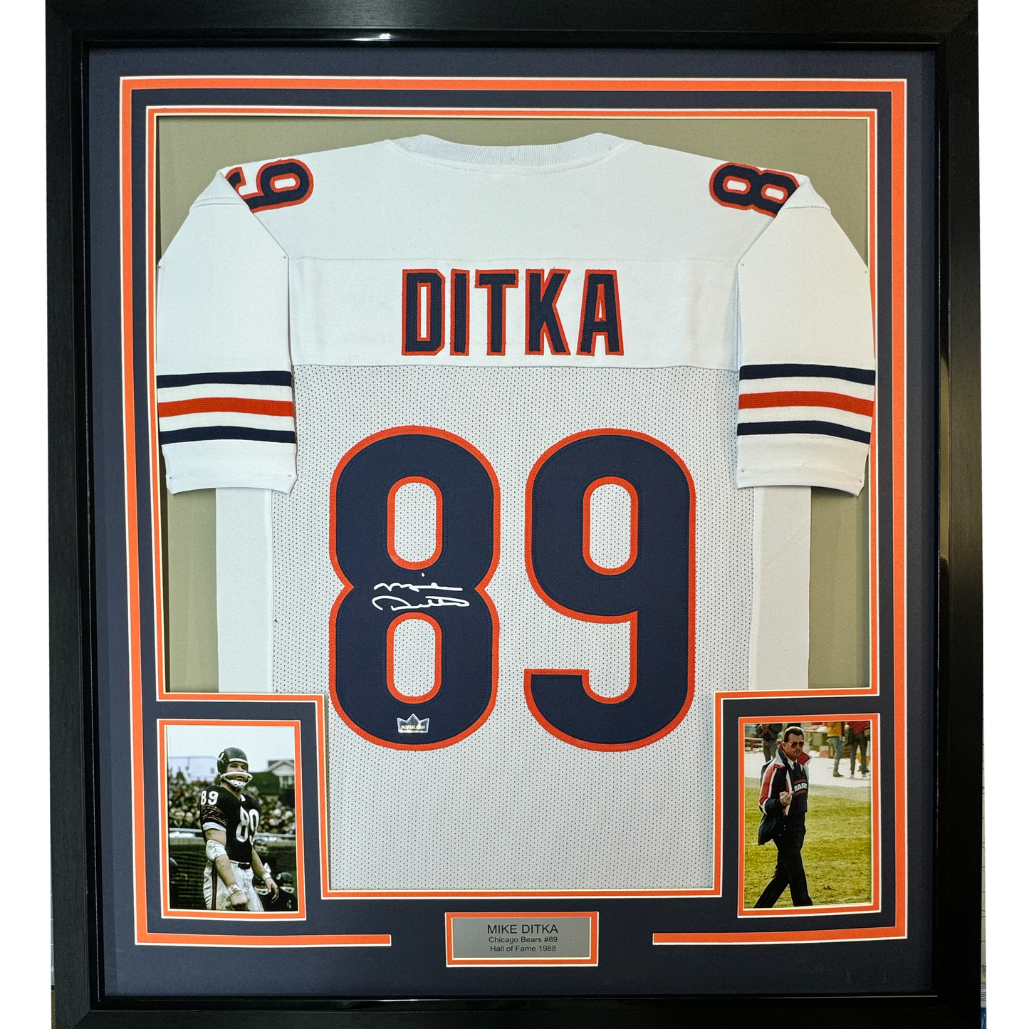 Framed Facsimile Autographed Mike Ditka 35x39 Chicago White Reprint Laser Auto Football Jersey