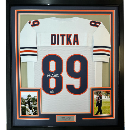 Framed Facsimile Autographed Mike Ditka 35x39 Chicago White Reprint Laser Auto Football Jersey