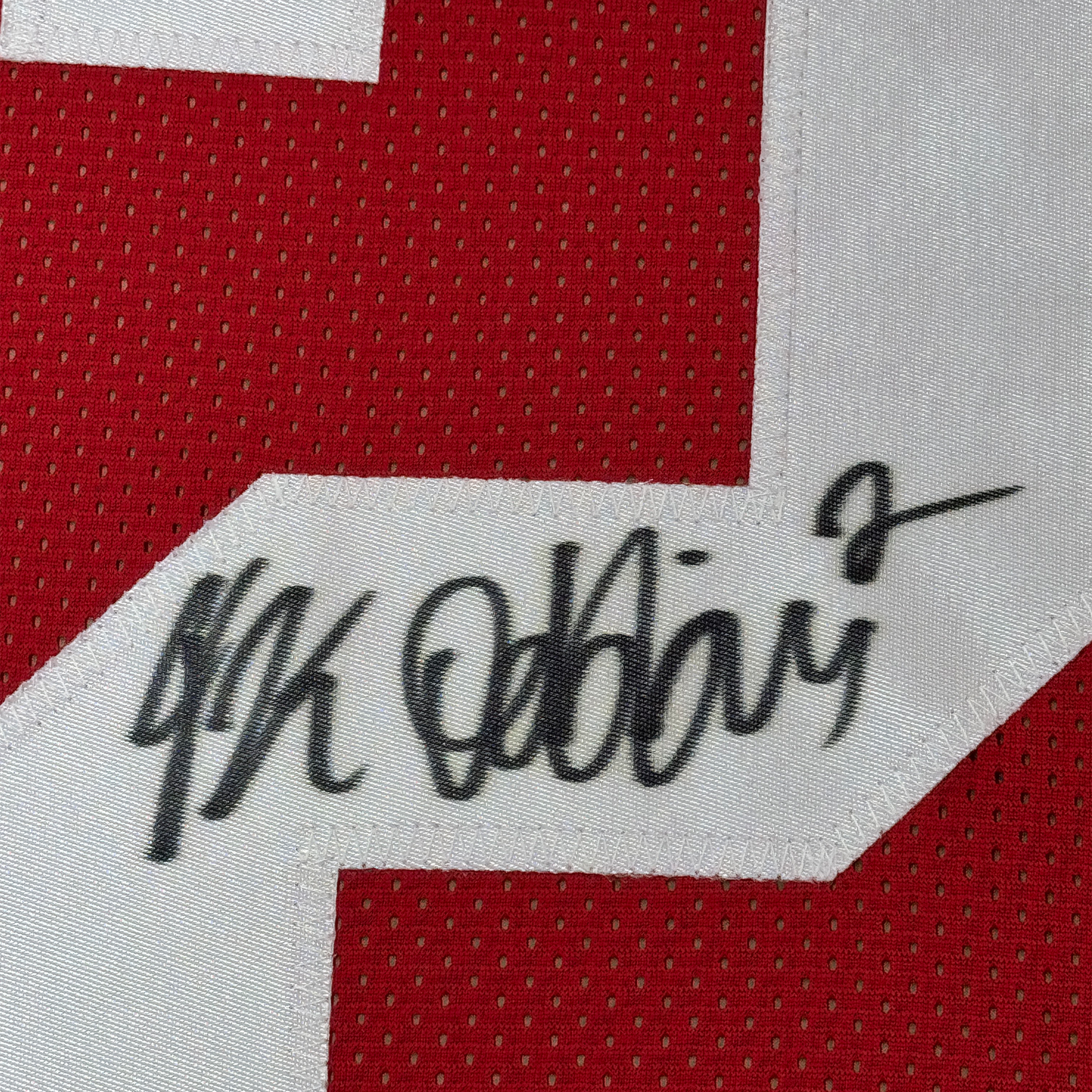 Framed Autographed/Signed JK J.K. Dobbins 35x39 Ohio State Red College Football Jersey JSA COA