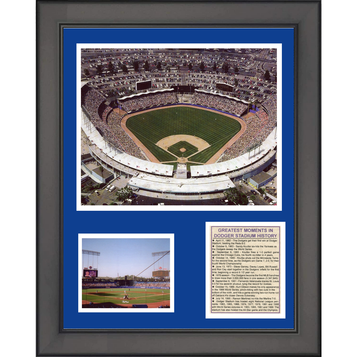 Framed Dodgers Stadium Ballpark Greatest Moments 11"x14" Baseball Three Photo Collage