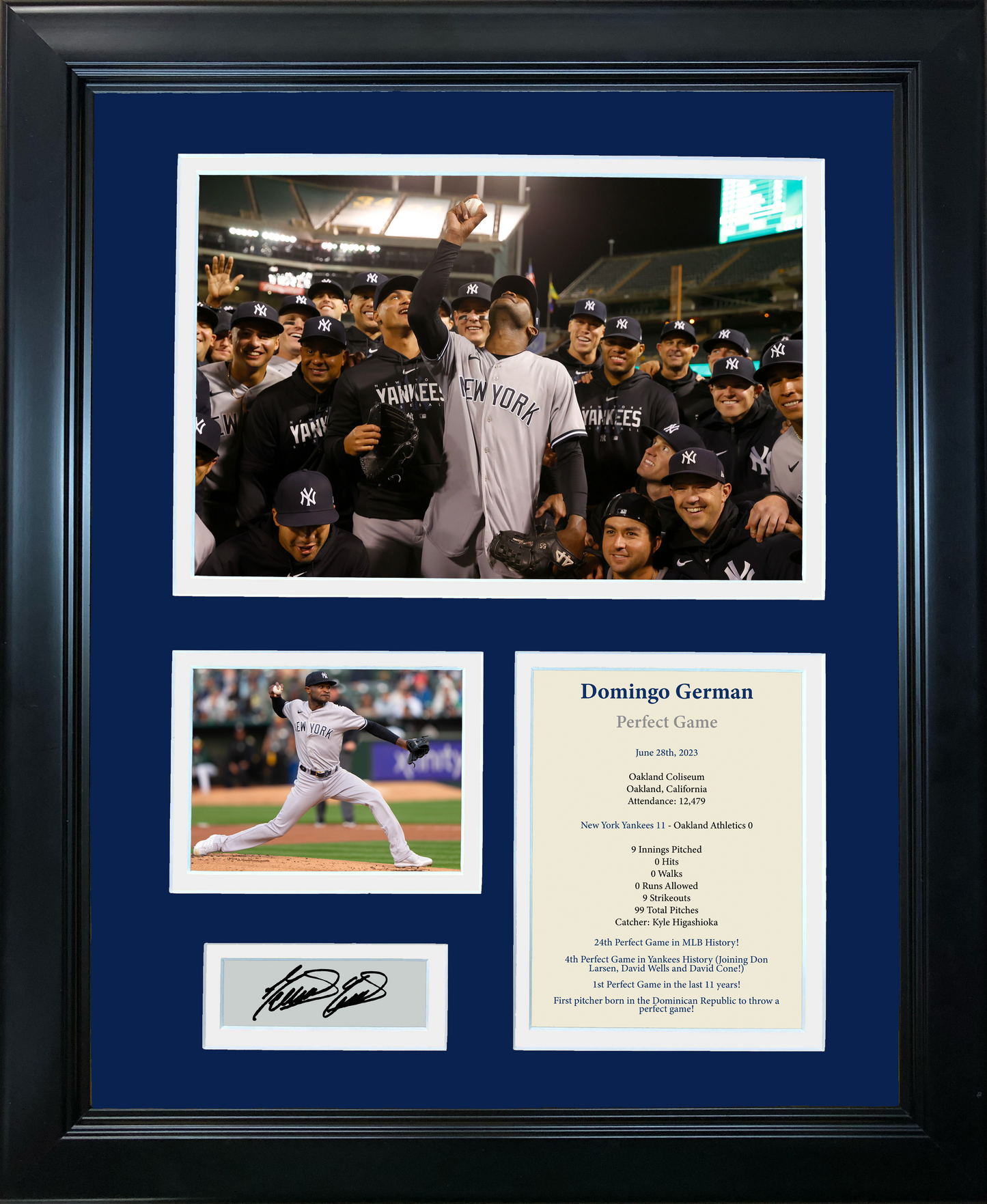 Framed Domingo German Perfect Game Facsimile Laser Engraved Signature Auto New York Yankees Baseball 11"x14" Photo Sig Collage