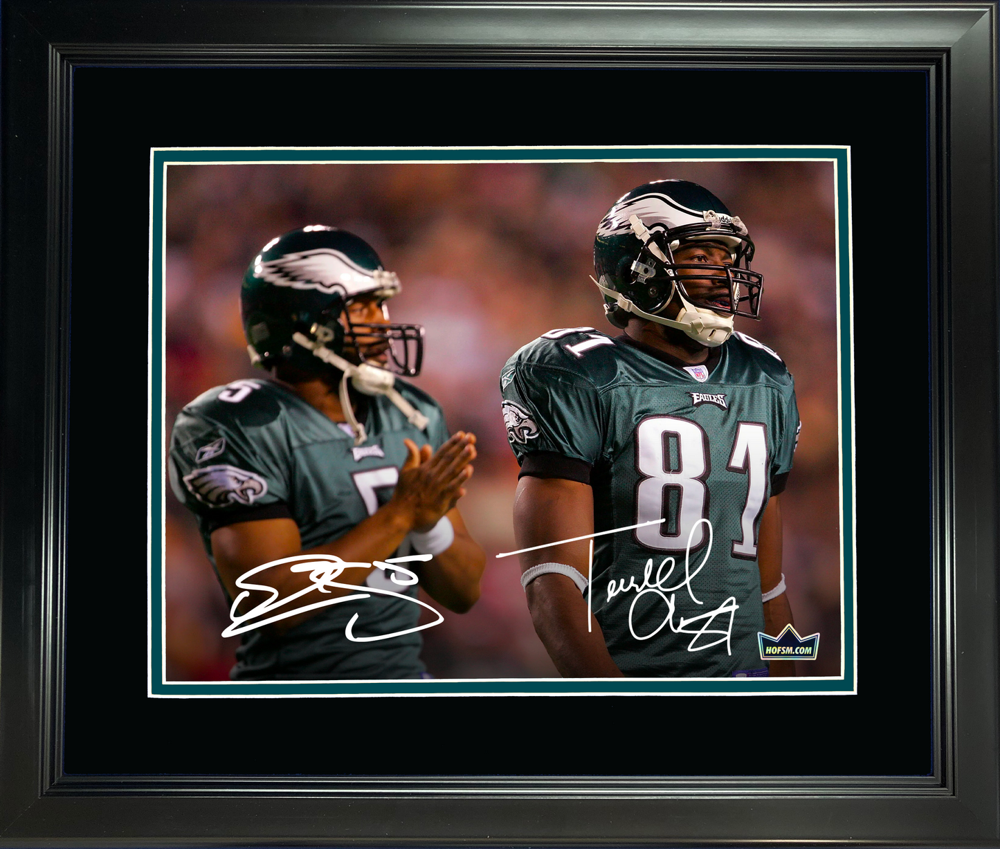 Framed Donovan McNabb & Terrell Owens Dual Facsimile Laser Engraved Signature Auto Philadelphia Eagles 11"x14" Football Photo HOFSM Holo