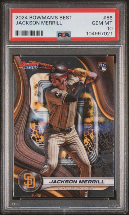 Graded 2024 Topps Bowmans Best Jackson Merrill #56 Rookie RC Baseball Card PSA 10 Gem Mint