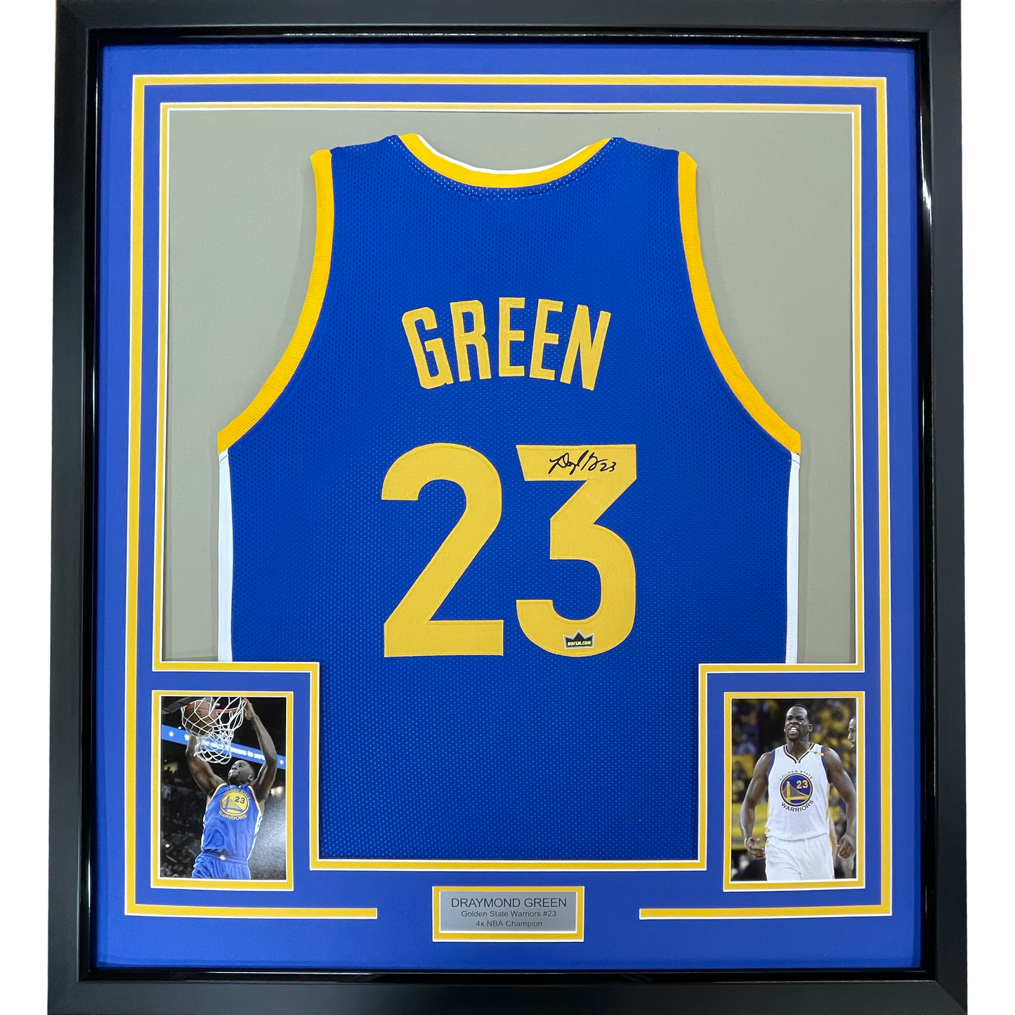 Framed Facsimile Autographed Draymond Green 35x39 Golden State Blue Reprint Laser Auto Basketball Jersey