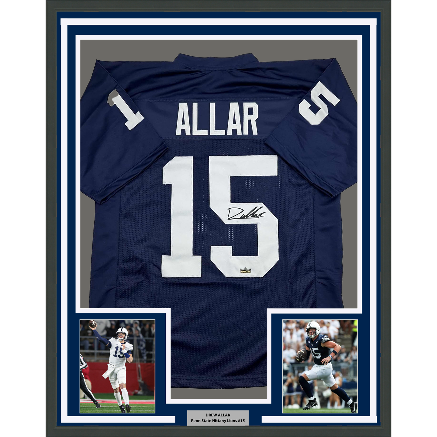 Framed Facsimile Autographed Drew Allar 35x39 Penn State Blue Reprint Laser Auto College Football Jersey