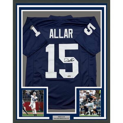 Framed Facsimile Autographed Drew Allar 35x39 Penn State Blue Reprint Laser Auto College Football Jersey