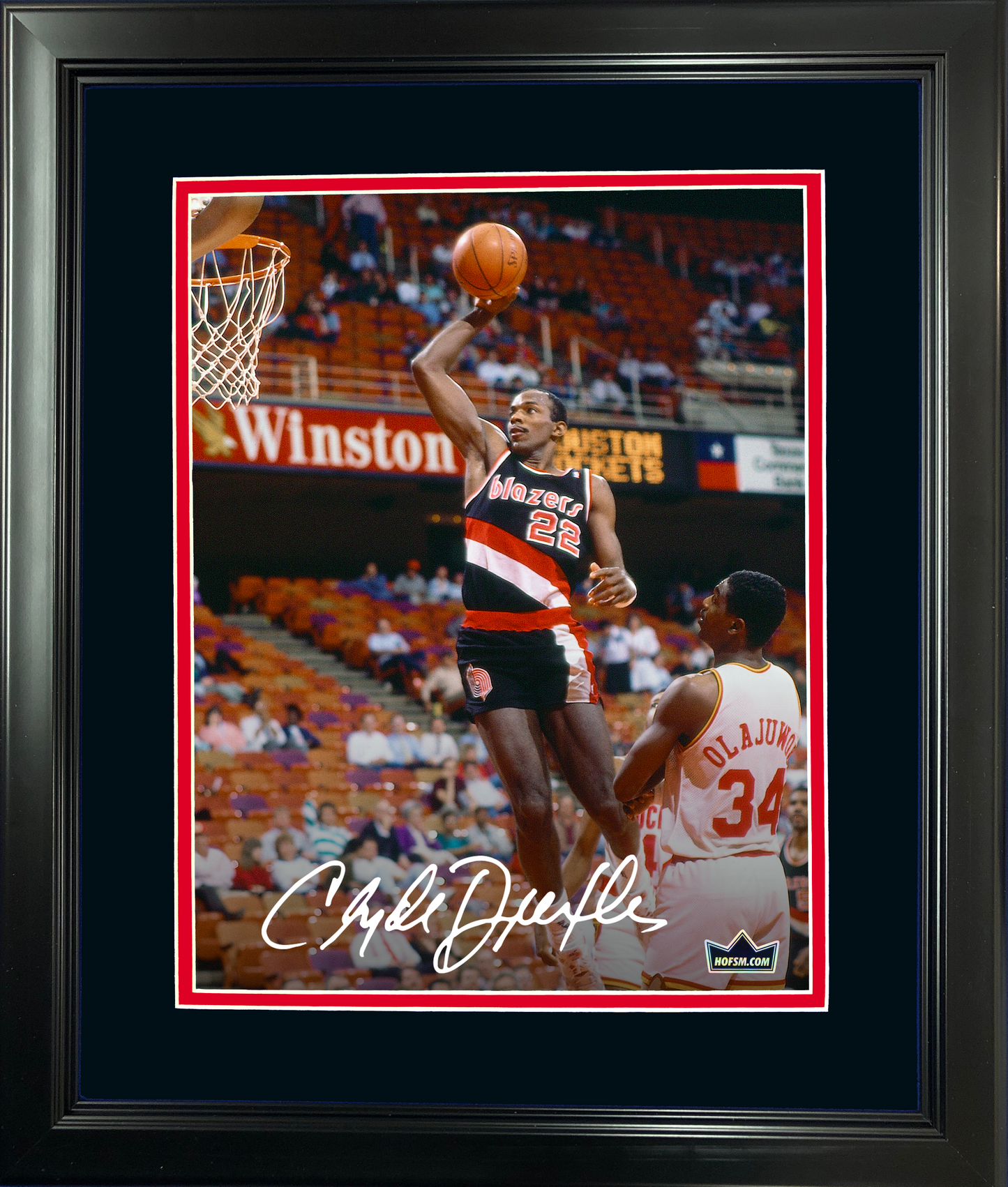 Framed Clyde Drexler Facsimile Laser Engraved Signature Auto 11"x14" Basketball Photo HOFSM Holo