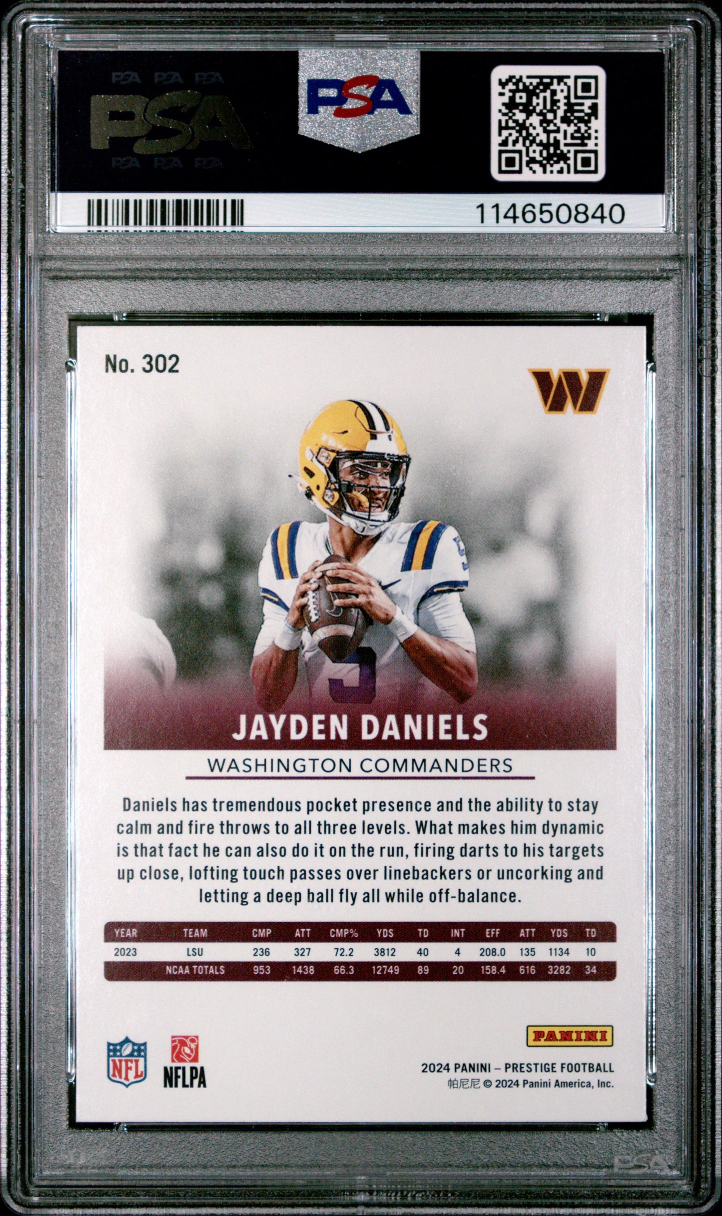 Graded 2024 Panini Prestige Jayden Daniels #302 Hyper Xtra Points Rookie RC Football Card PSA 10 Gem Mint